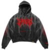 Black Acid-Wash Oversized Pullover Hoodie with Red Gothic Print (HD-01)