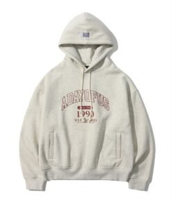 Off-White Full-Zip Varsity Hoodie with Red Embroidery (HD-10)