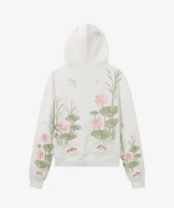 Cream Cropped Hoodie with Pink Floral Print (HD-18)