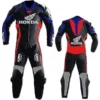 Blue, Red & Grey One-Piece Motorbike Racing Leather Suit (MB-03)