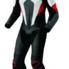 Black, White & Red One-Piece Motorbike Racing Leather Suit (MB-04)