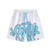 White Mesh Basketball Shorts with Blue Graffiti Print (SH-01)