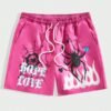 Hot Pink Graffiti Print Mesh Shorts (SH-08)