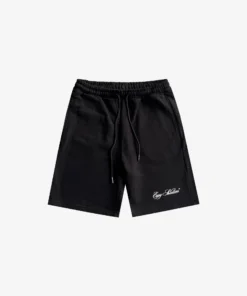 Black Fleece Shorts with Script Embroidery (SH-14)