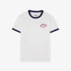 White Ringer Tee with Navy Trim and Chest Print (TS-12)