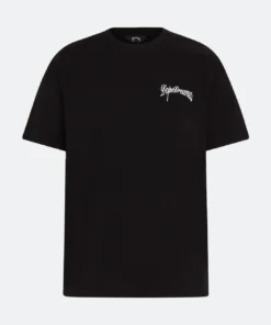 Black Tee with White Script Chest Logo (TS-18)