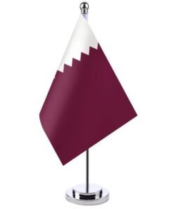 Hand-Stitched Qatar Table Flag with Chrome Desk Stand